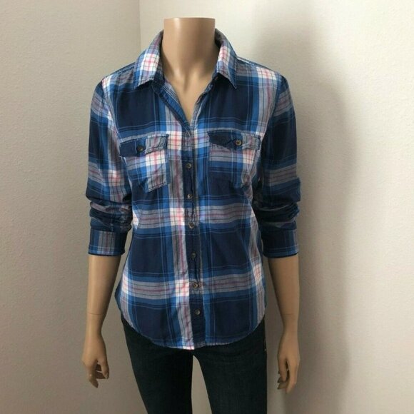 Abercrombie Plaid Button Down Shirt Size Medium Blue & White - Picture 1 of 6